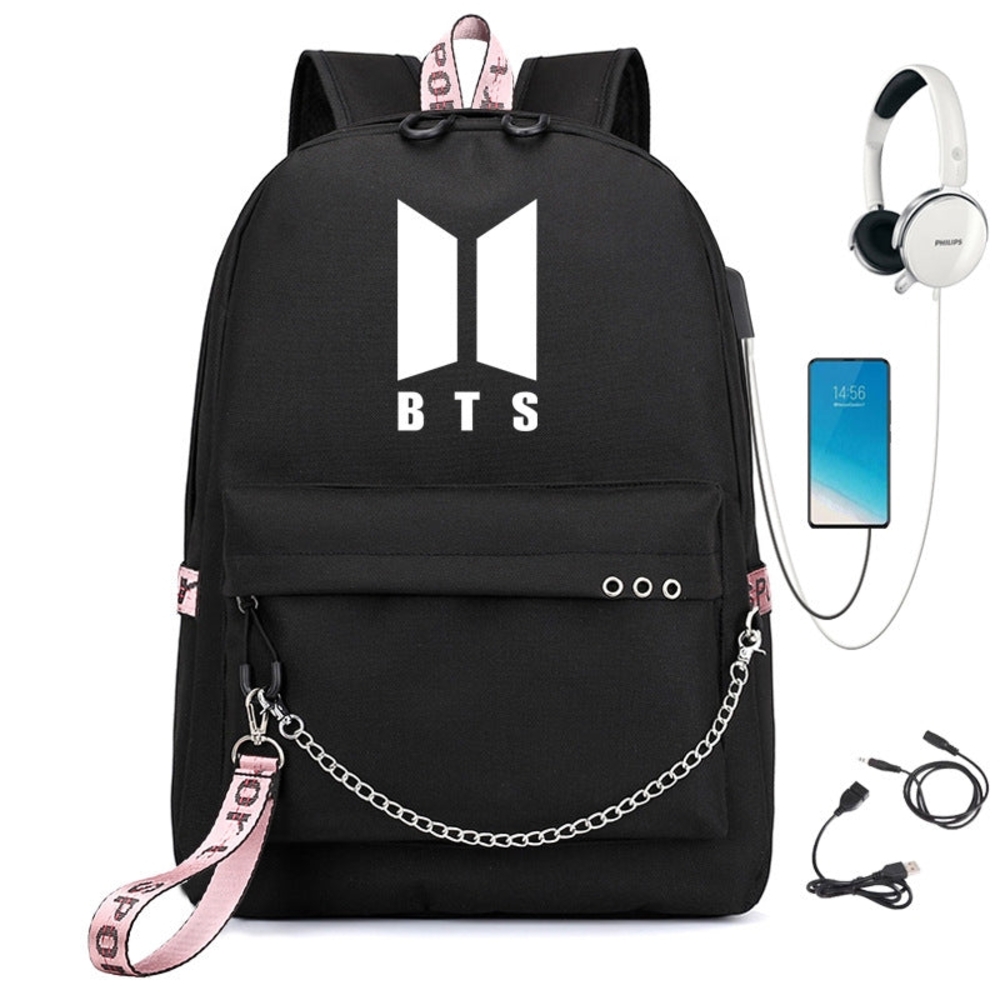 Black BTS Backpack with Pink Accents
